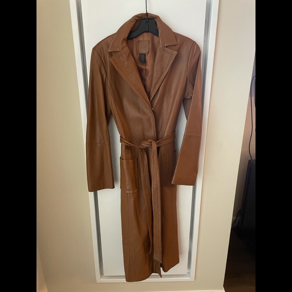 BCBG camel leather trench, size 6